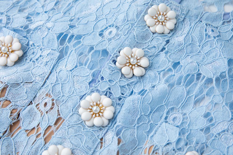 Hollow Pencil Lace Mini Dress in Blue
