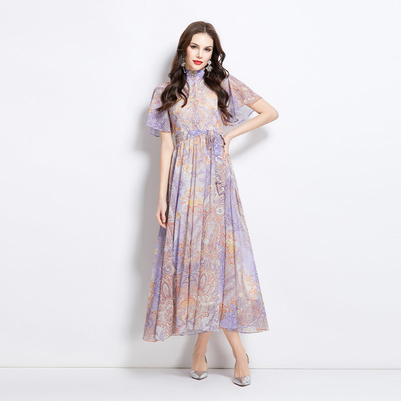 Single-Breasted Printed Midi Dress