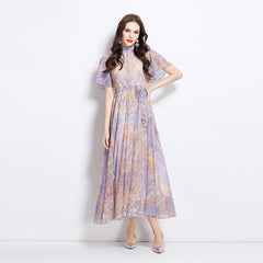Single-Breasted Printed Midi Dress