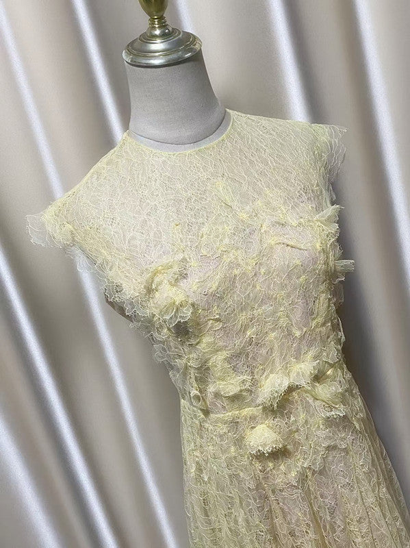 Lace Flower Embellished Maxi Dress in Yellow