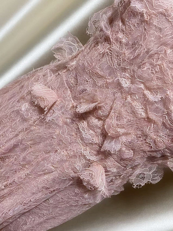 Lace Flower Embellished Maxi Dress in Pink