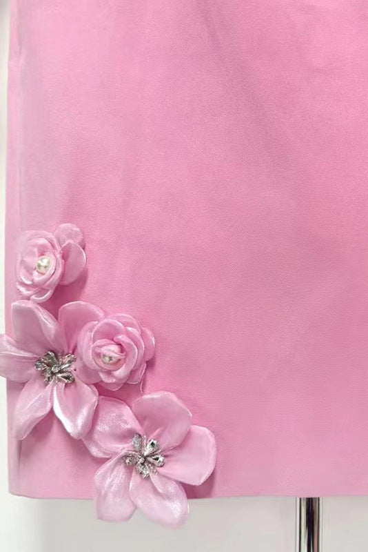 3D Flower Midi Dress in Pink