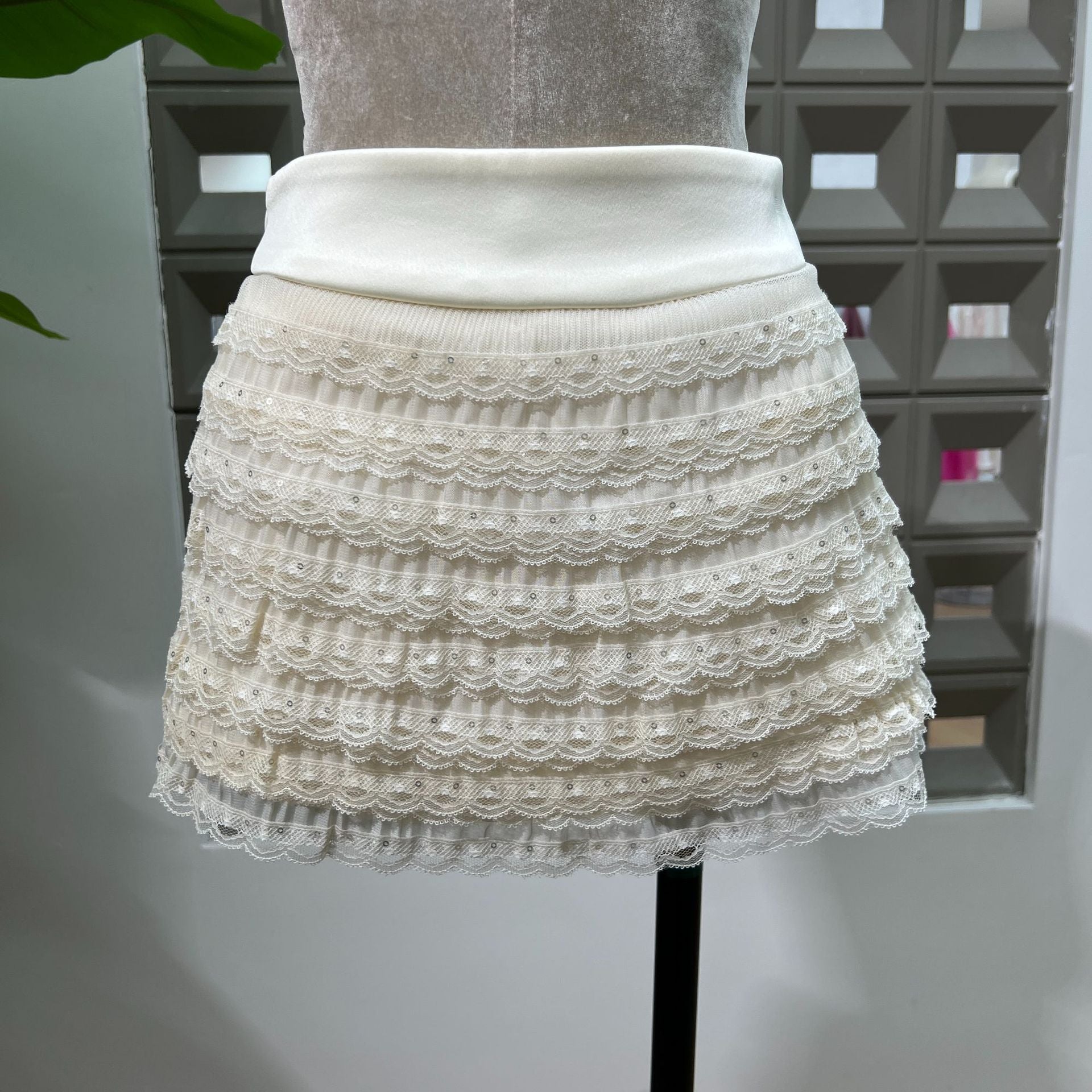 Mesh Lace Ruffled Sleeve Shirt Dress Shorts Set