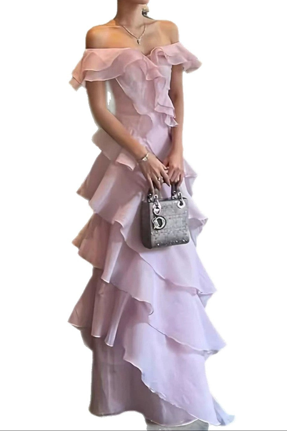 Off Shoulder Ruffled Maxi Evening Dress