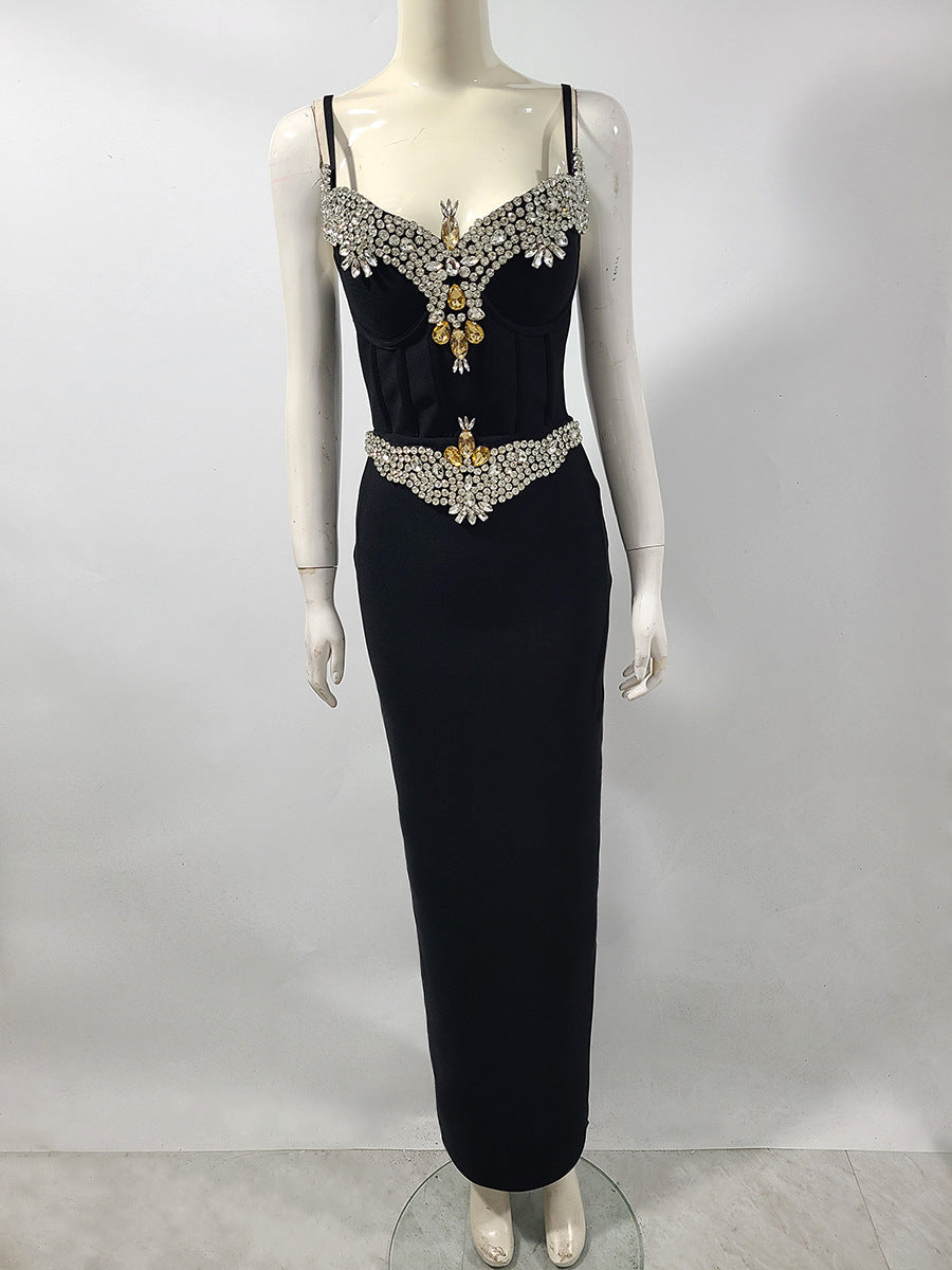 Rhinestone Bandage Maxi Dress in Black
