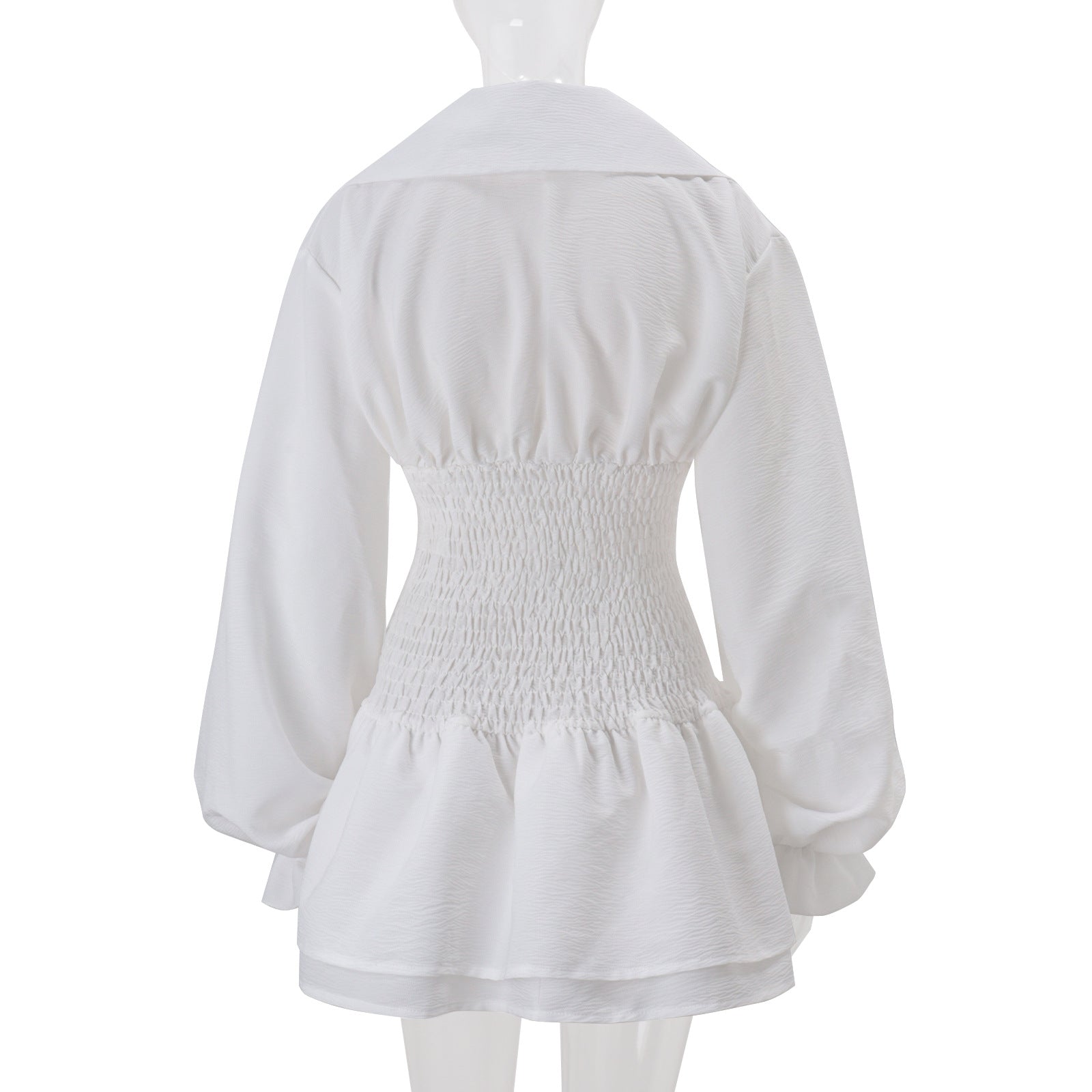 Aenobia Large Button Puff Sleeve Mini Dress in White