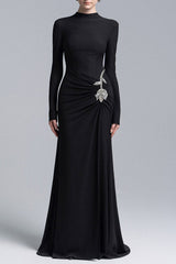 Rose Embellished Sheath Gown in Black