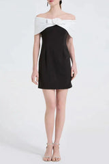 Off-Shoulder 3D Flower Mini Dress in Black