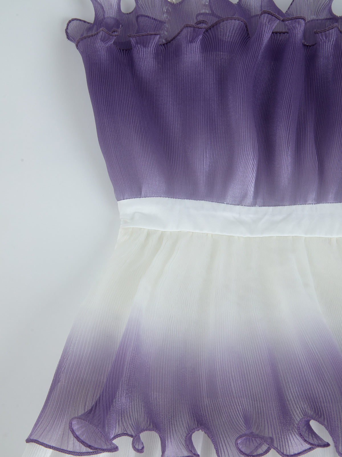 Purple Gradient Ruffle Trim Layered Mini Dress