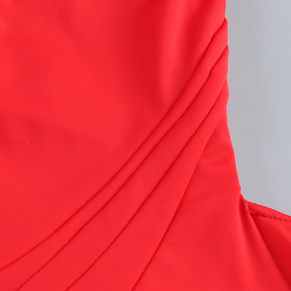 High Hollowed-out Maxi Dress in Red
