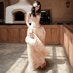 Rose Asymmetrical Waist Strap Maxi Dress - Khaki