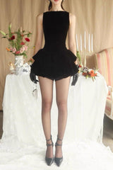 Sleeveless Puffy Mini Dress in Black