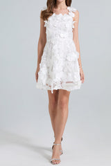 3d Floral Lace Mini Dress in White