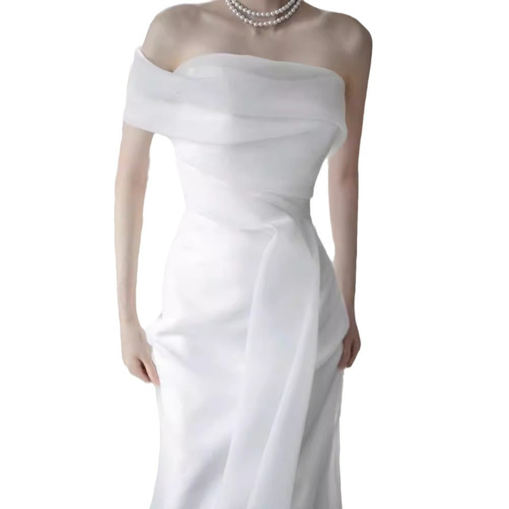 White French-Style one-Shoulder Maxi Dress