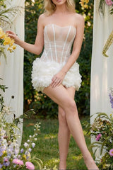 Mesh Bud Mini Dress in White