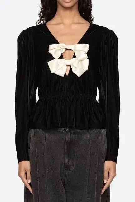 Black V-Neck Cutout Top