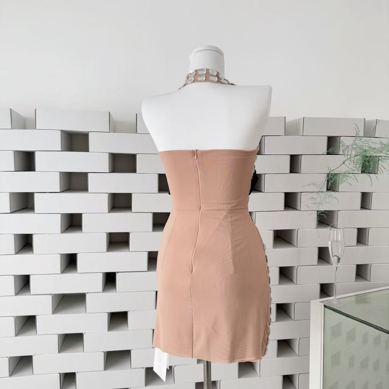 Halter Rhinestone Mini Dress