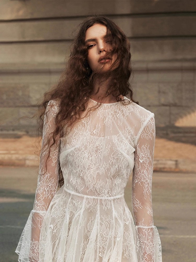 Lace Backless Mini Dress in White