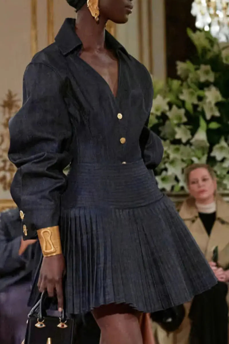 Single-breasted Top Skirt in Navy Blue