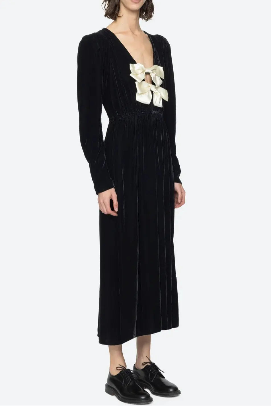 Black V-Neck Cutout Midi Dress