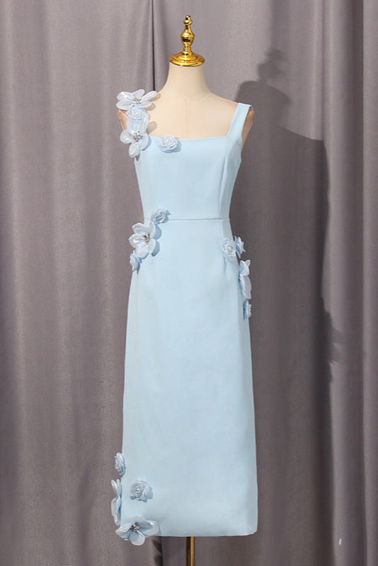 3D Flower Midi Dress in Blue