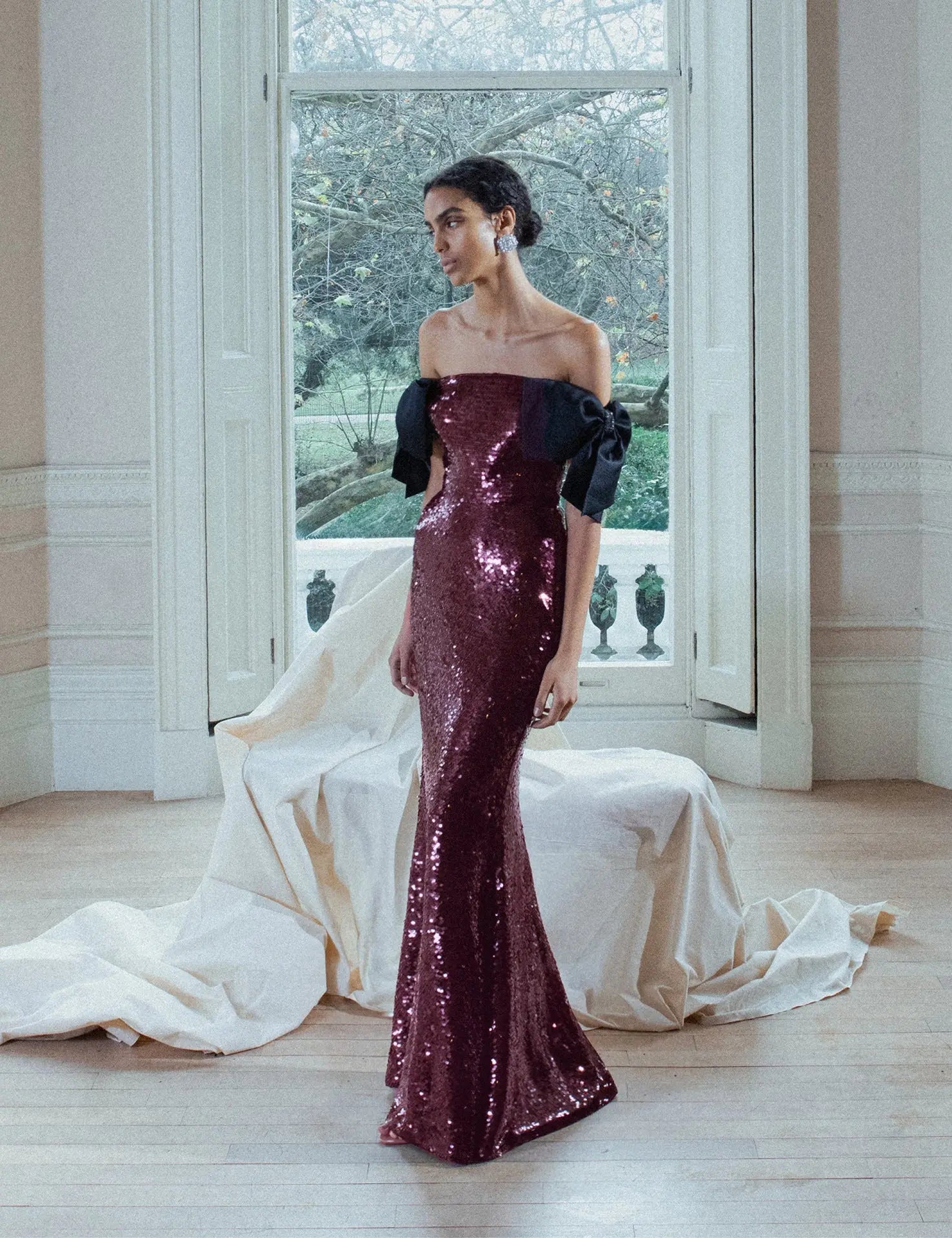 Detail BarSequin Maxi Dress In Burgundy