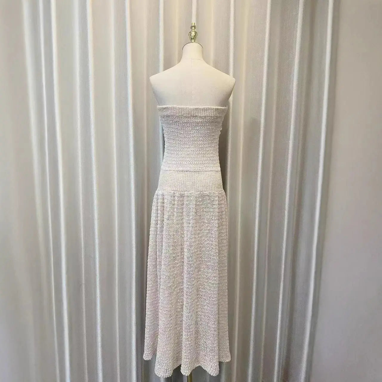 Beige Off-Shoulder Sleeveless Sequin Jersey Maxi Dress