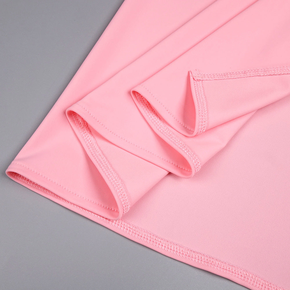 One-Shoulder Slant Neck Maxi Dress in pink
