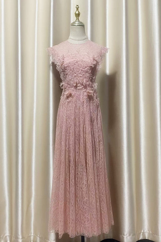 Lace Flower Embellished Maxi Dress in Pink