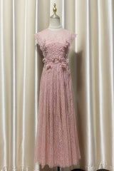 Lace Flower Embellished Maxi Dress in Pink