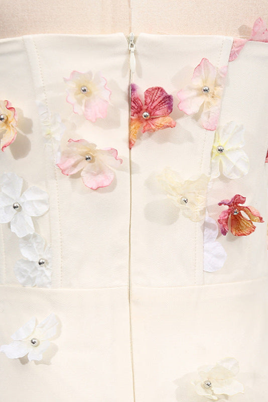 Off-Shoulder Embroidered Maxi Dress in Apricot