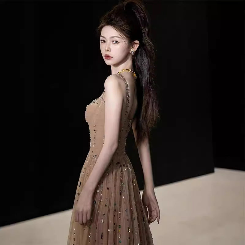 Backless Halter Maxi Dress - Champagne