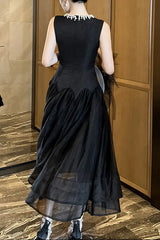 Black Neck Sleeveless Puffy Maxi Dress