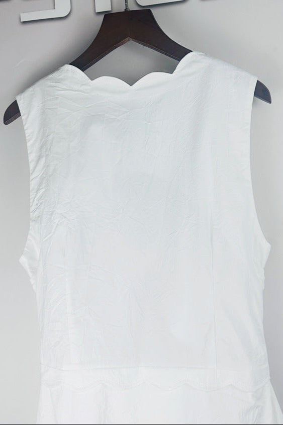 V-Neck Crinkled Maxi Dress in Ecru
