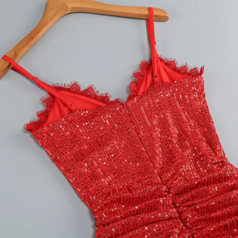 High Sequin Maxi Dress in Red