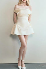 Satin Ruched Mini Dress in Cream White