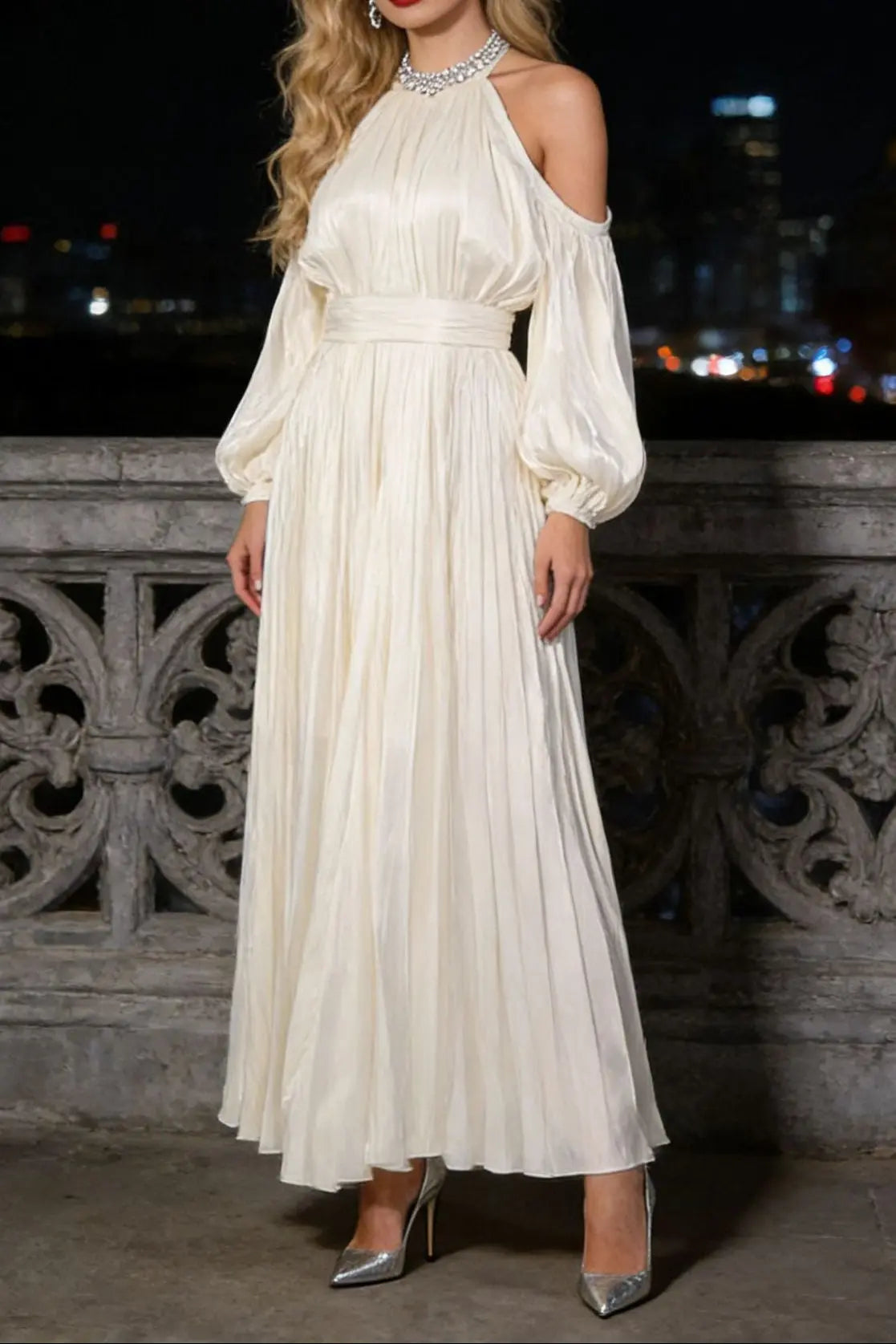 Off Shoulder Puff Sleeve Maxi Dress