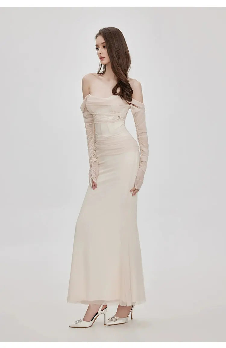 Mesh Off-Shoulder Maxi Dress