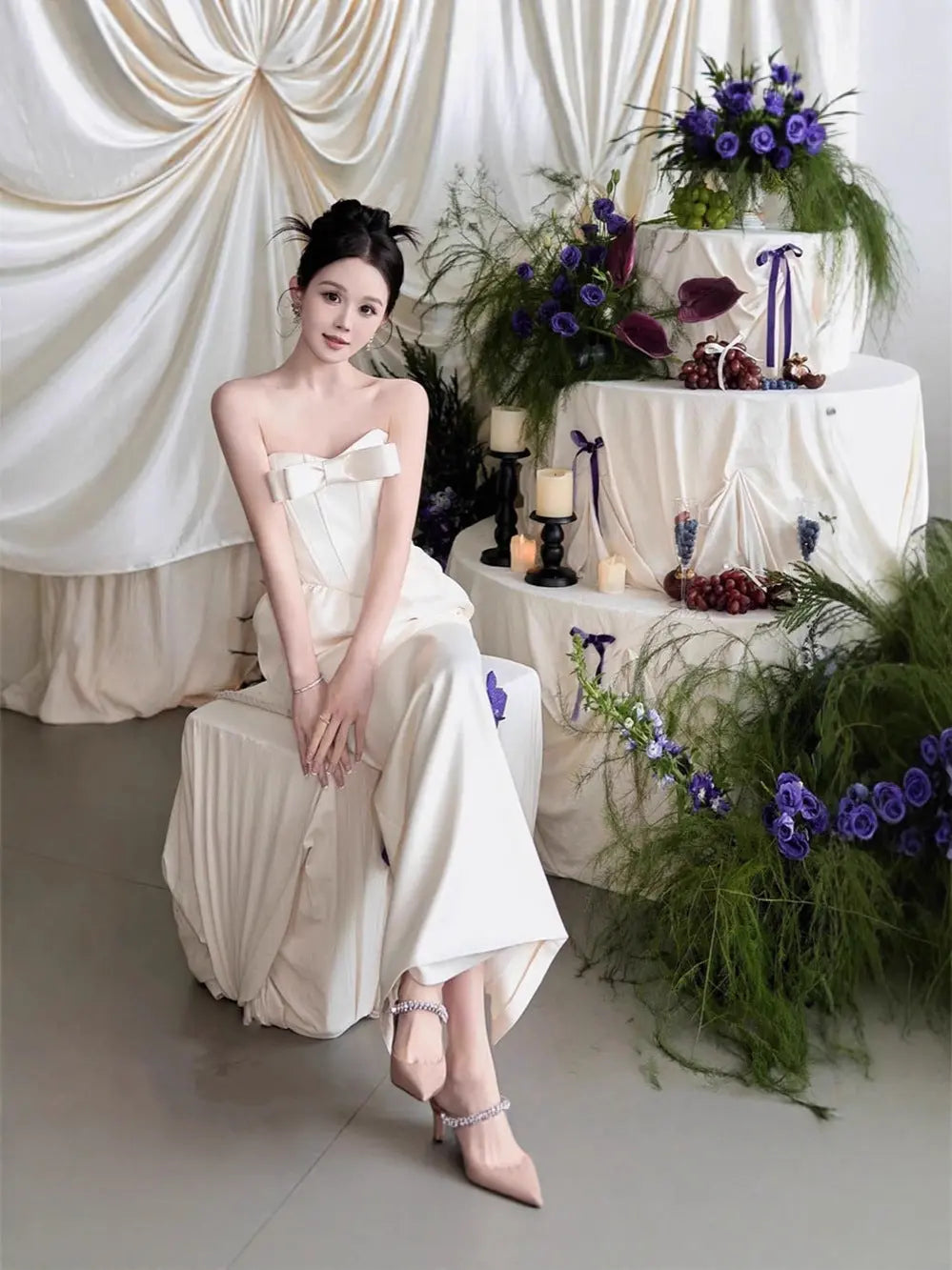 Satin Maxi Dress in White