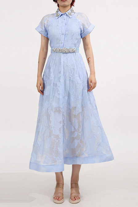 Crystal Embellished Midi Dress in Blue
