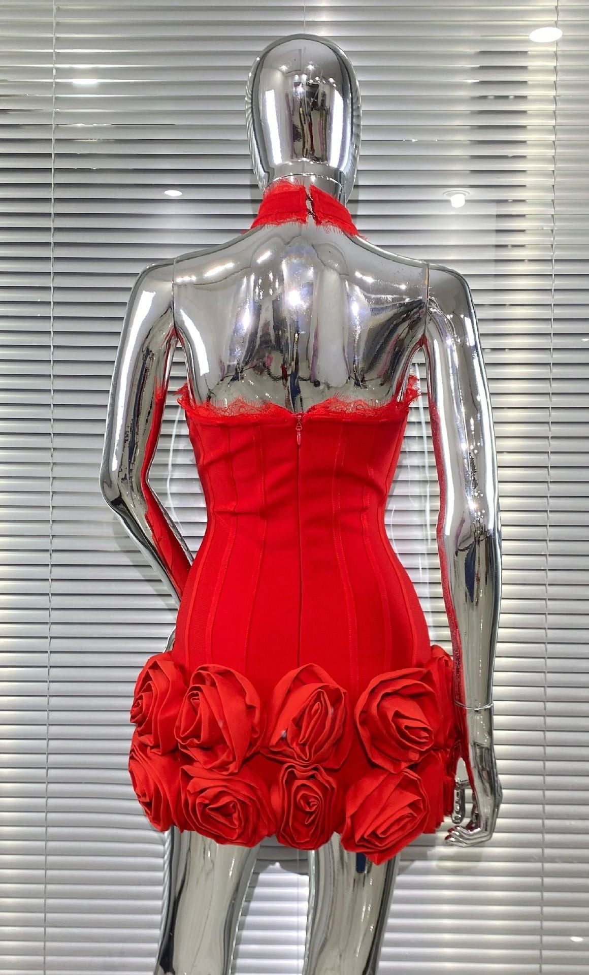 Sequin Halter Neck Flower Bandage Mini Dress in Red