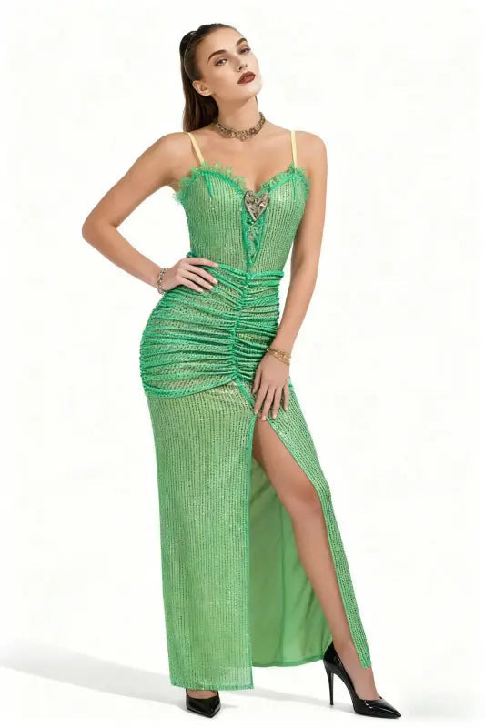 High Sequin Maxi Dress in Green