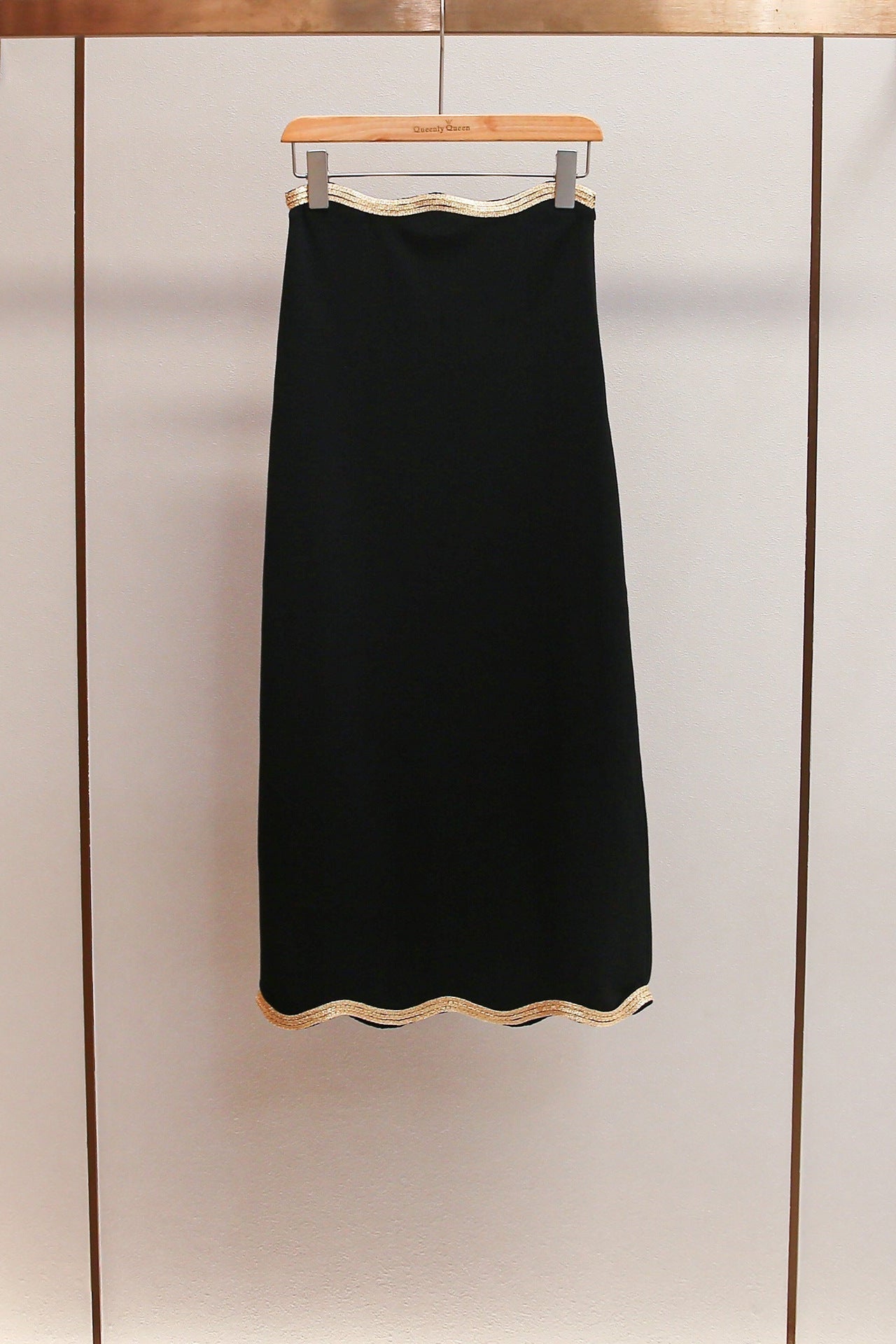 Black Long Knitted Skirt with Chain Detail