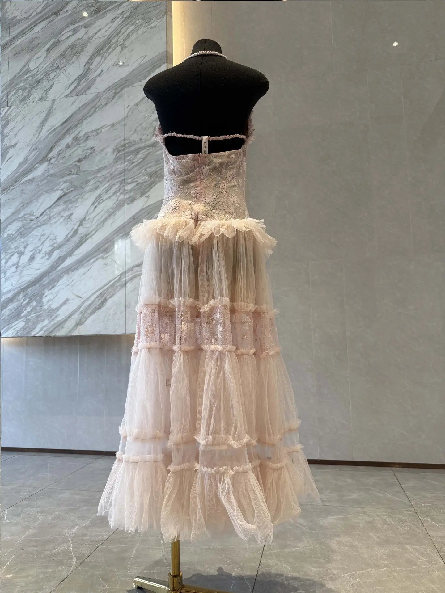 Lace Splicing Maxi Dress in Pink