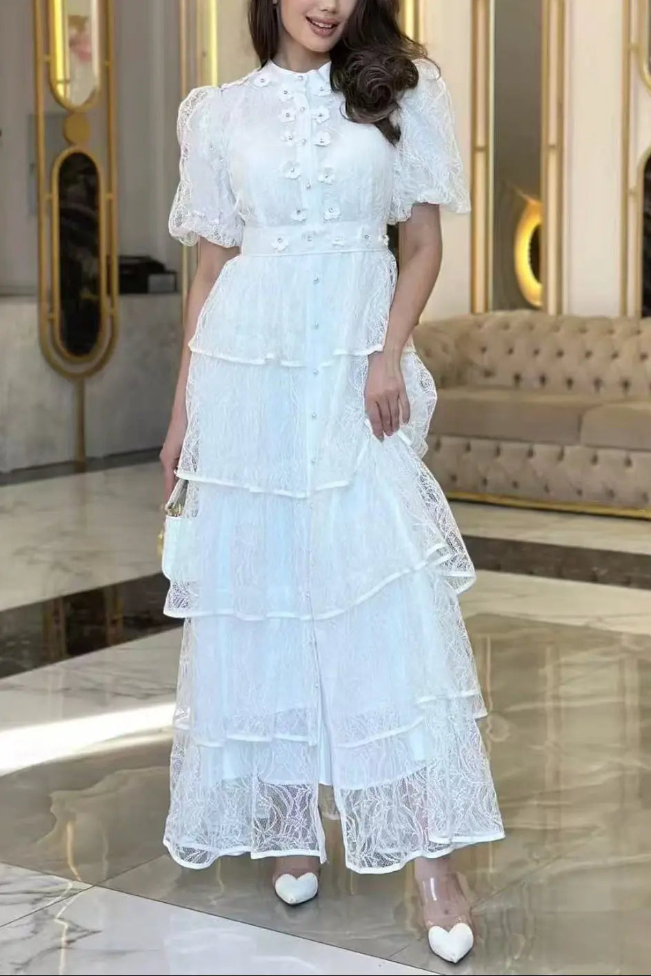 Lace Maxi Dress in White