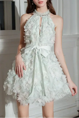 Green Ribbon Floral Wedding Guest Bridal Dress