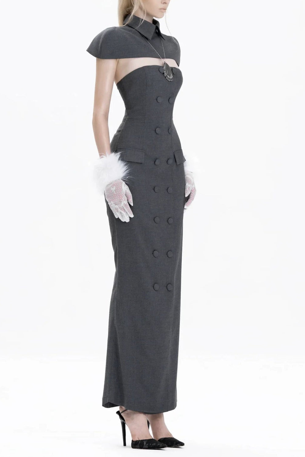 Double-Breasted Sleeveless Suit with - Grey