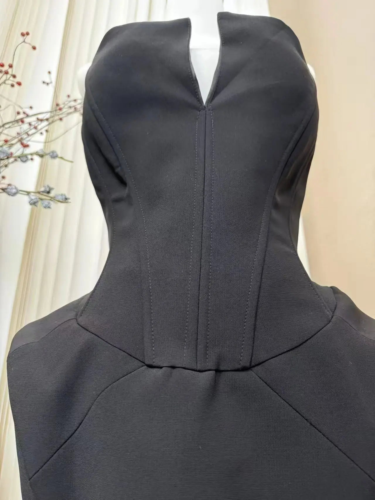 Folded Collar Corset Mini Dress in Black