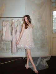 Pink Flower Embroidered Sequin Doll Party Dress