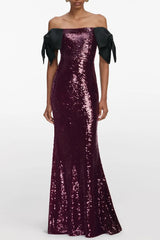 Detail BarSequin Maxi Dress In Burgundy